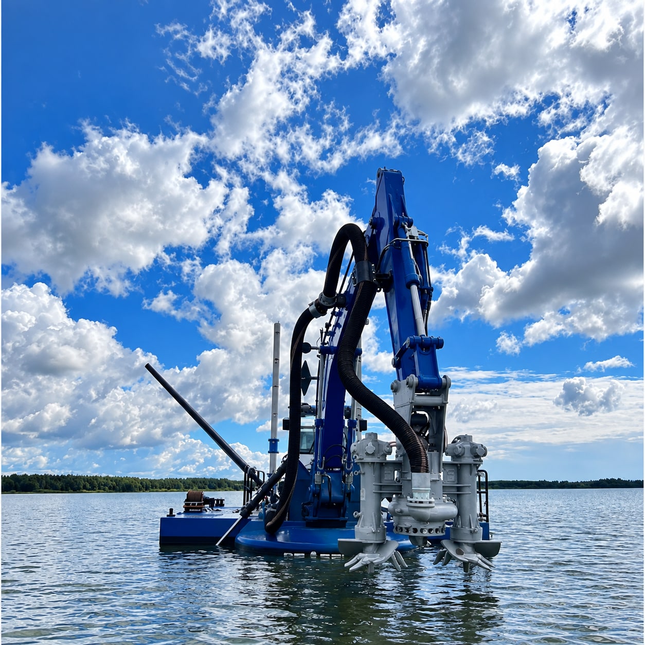 Dredge pump pontoon working a reservoir