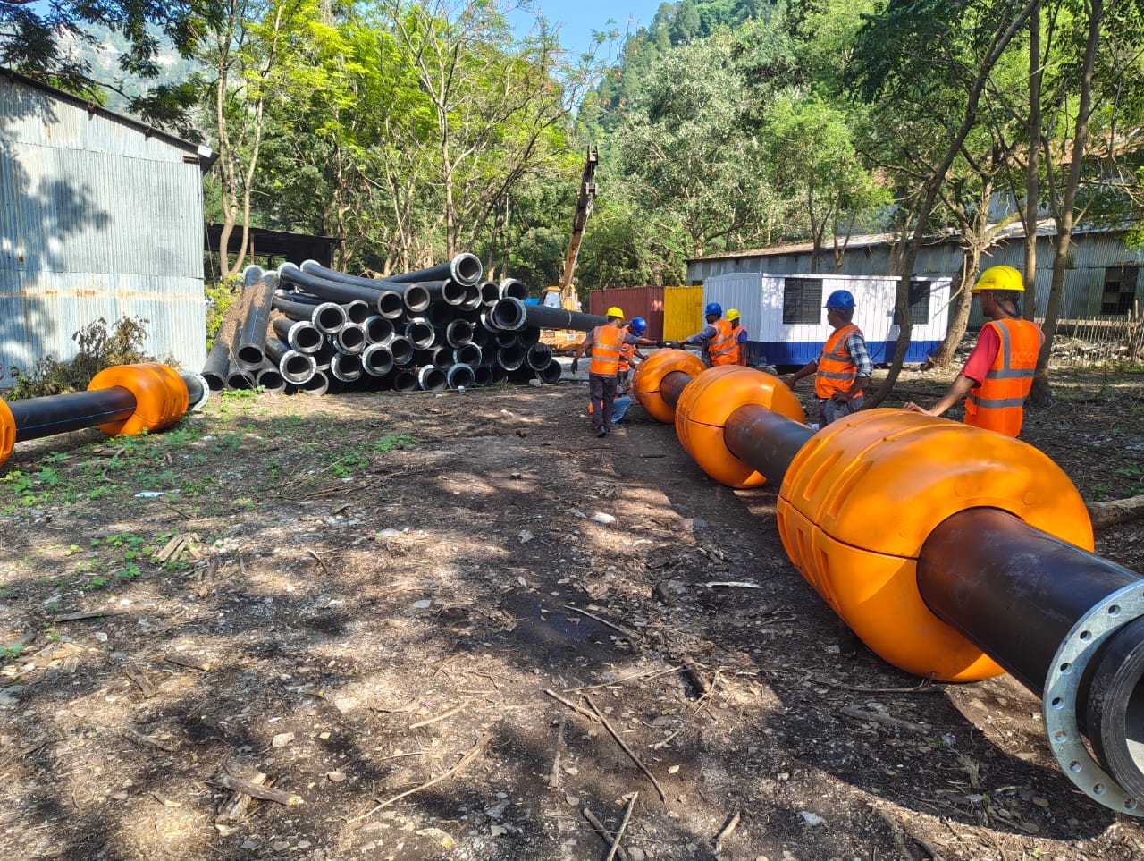 Pipeline floats in the yard